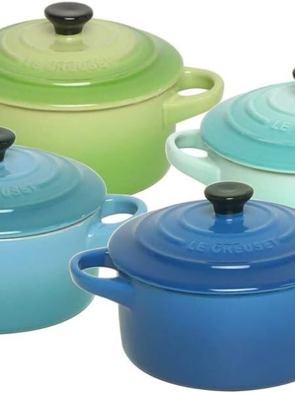 Le Creuset Mini Cocotte Set of 4 Green Blue Stoneware - Picture 3 of 4